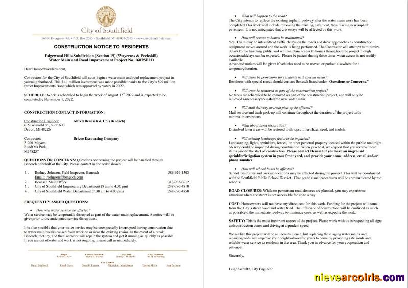 USA Michigan City of Southfield utility water and construction, 3 pages 1 2